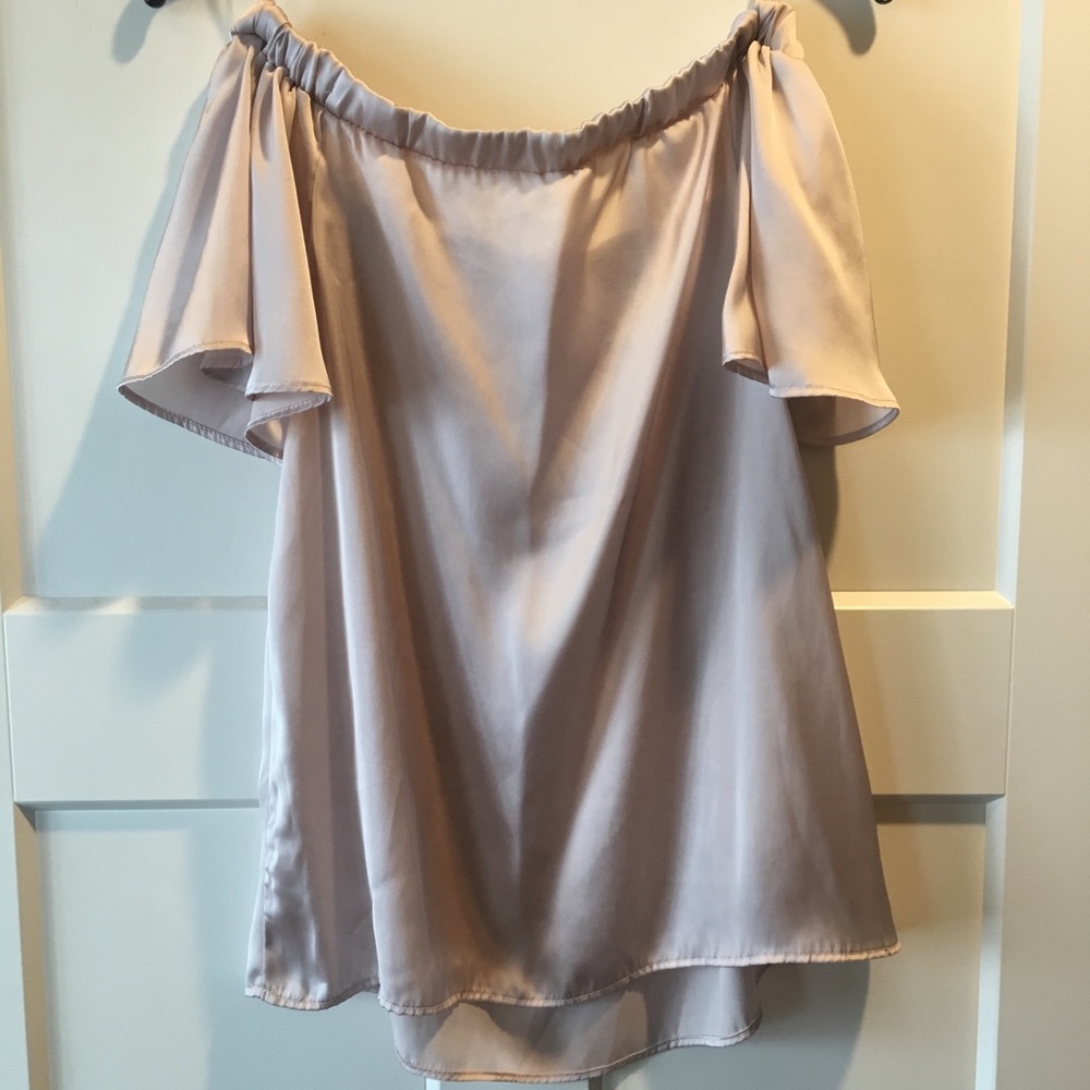 Blush Pink Silk Off The Shoulder Blouse